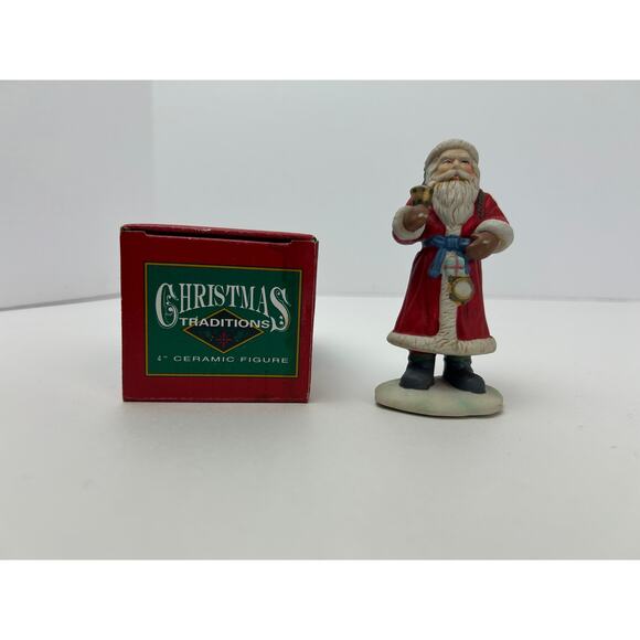 Christmas Traditions 4" Ceramic Santa Figurine Red Coat Hand Painted w Box - Picture 2 of 10
